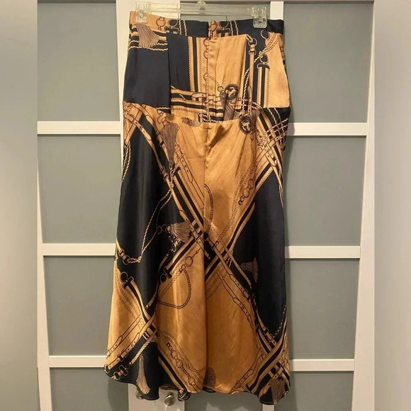 Ann Taylor Navy/Gold Equestrian Midi Silk Satin Feel A-Line Skirt Women’s 2 NWOT - Picture 8 of 14